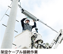 架空ケーブル接続作業